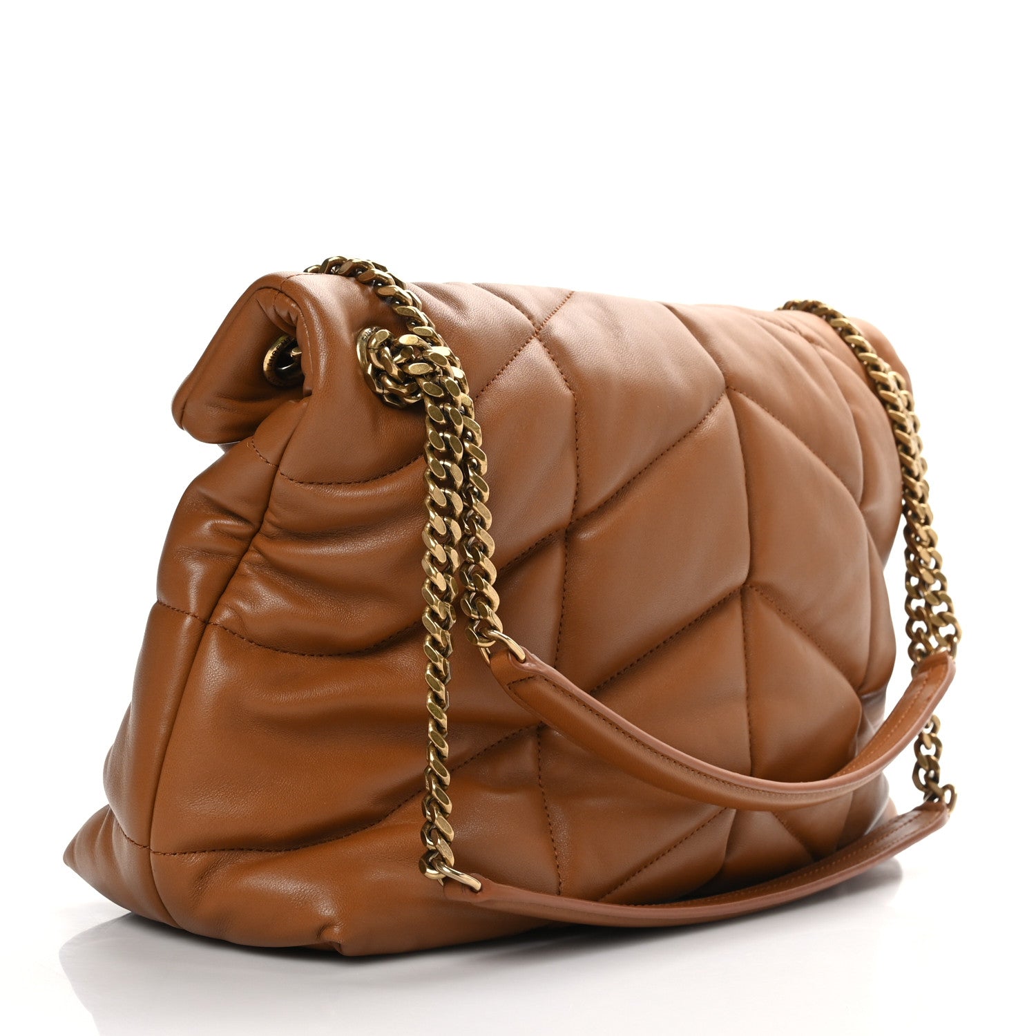 Saint Laurent Lambskin Quilted Medium Loulou Puffer Monogram Chain Satchel Miel Dark 3 of 9