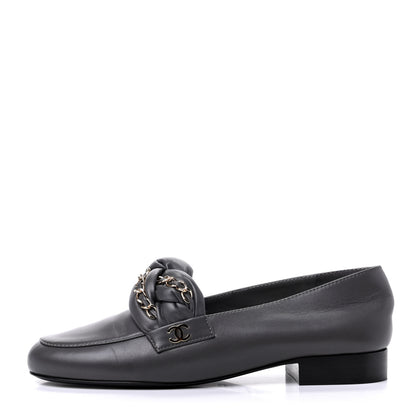 Chanel Lambskin CC Braided Chain Loafers 35.5 Grey 1 of 13