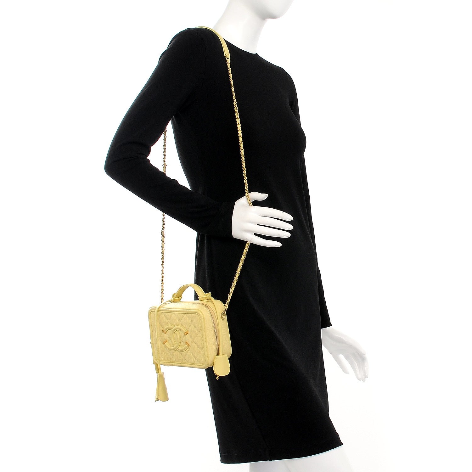 Chanel Caviar Quilted Small CC Filigree Vanity Case Yellow 9 of 9