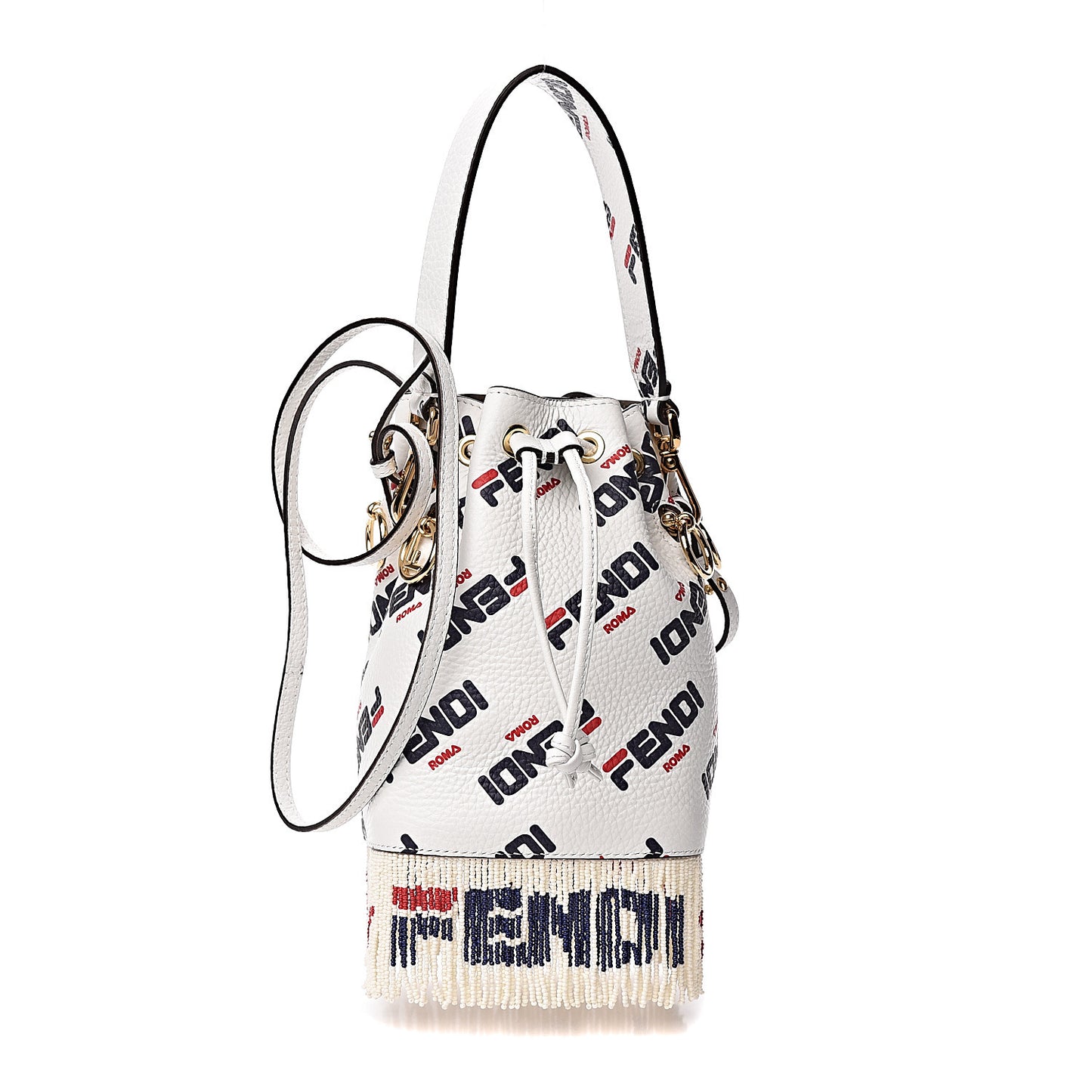 X FILA Calfskin F is Fendi Mania Fringe Mini Mon Tresor Bucket Bag White