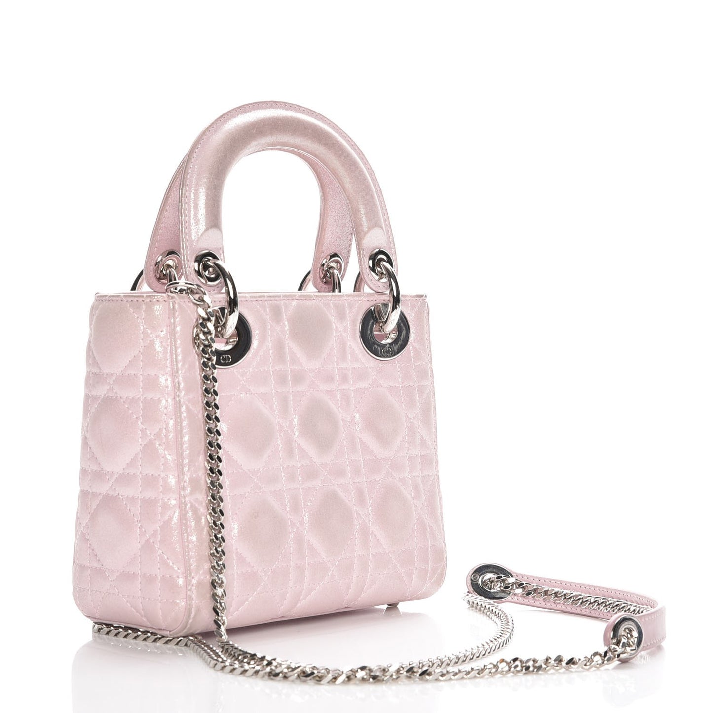 Metallic Calfskin Cannage Mini Lady Dior Pink
