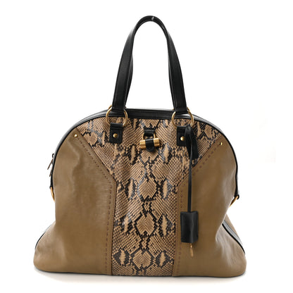 Saint Laurent Calfskin Snakeskin Oversized Muse Satchel Black Beige 1 of 9