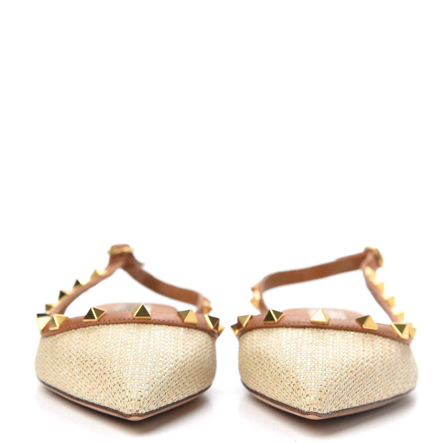 Valentino Garavani Raffia Calfskin Rockstud Slingback Flats 36 Naturale 2 of 10