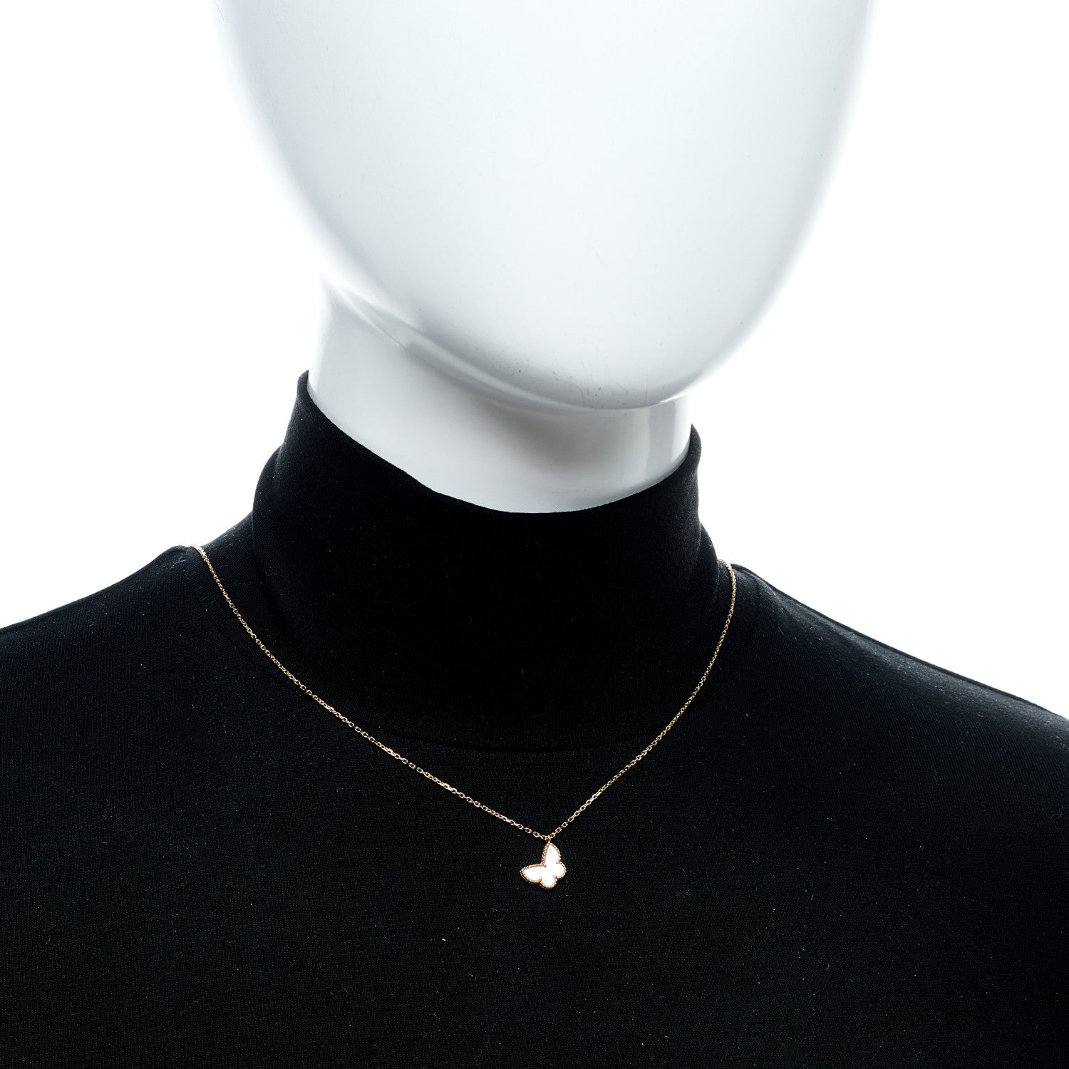 Van Cleef & Arpels 18K Yellow Gold Mother of Pearl Sweet Alhambra Butterfly Pendant Necklace 2 of 6