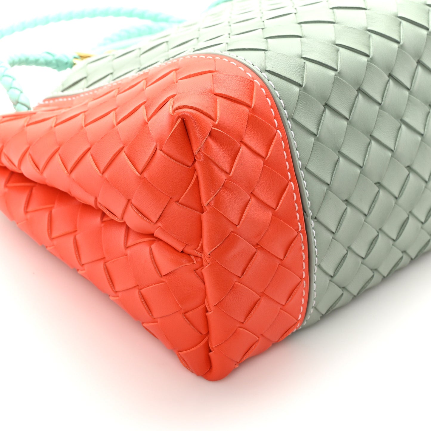 Nappa Intrecciato Small East West Andiamo Shoulder Bag New Sauge Orange Celadon