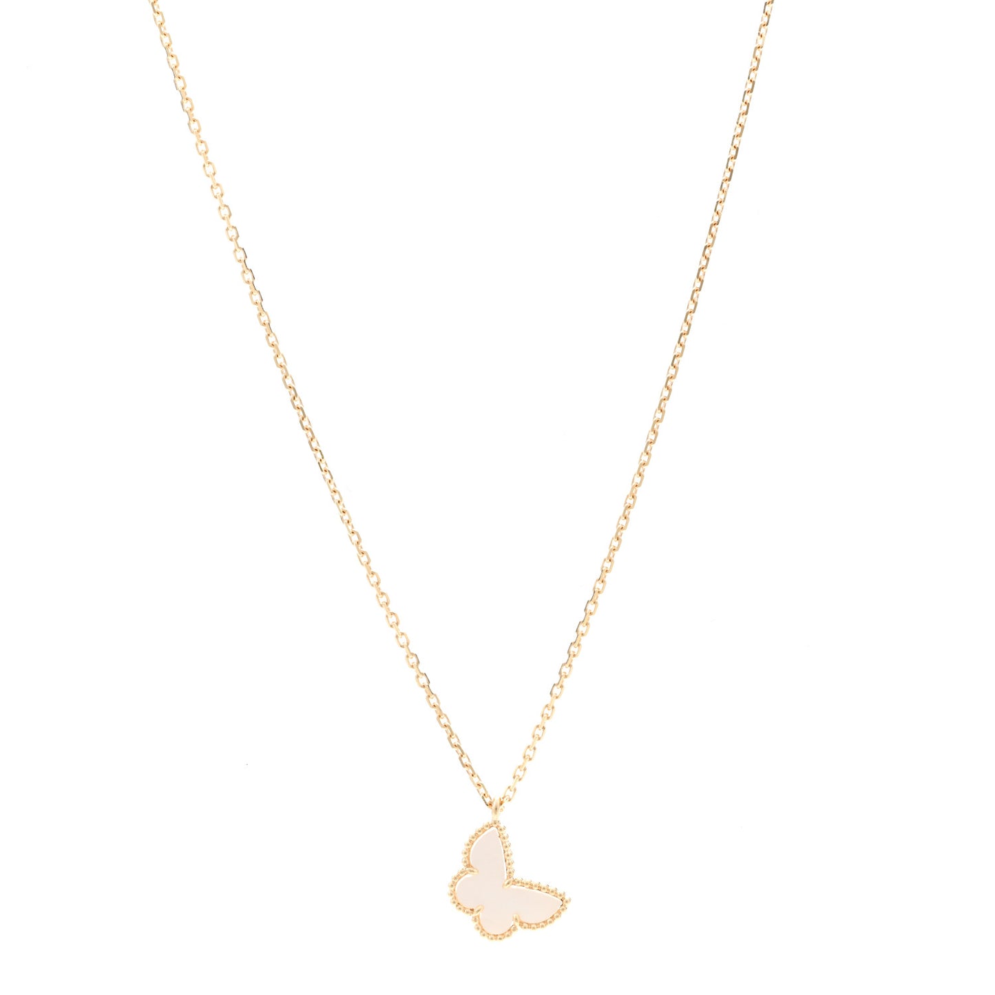 18K Yellow Gold Mother of Pearl Sweet Alhambra Butterfly Pendant Necklace