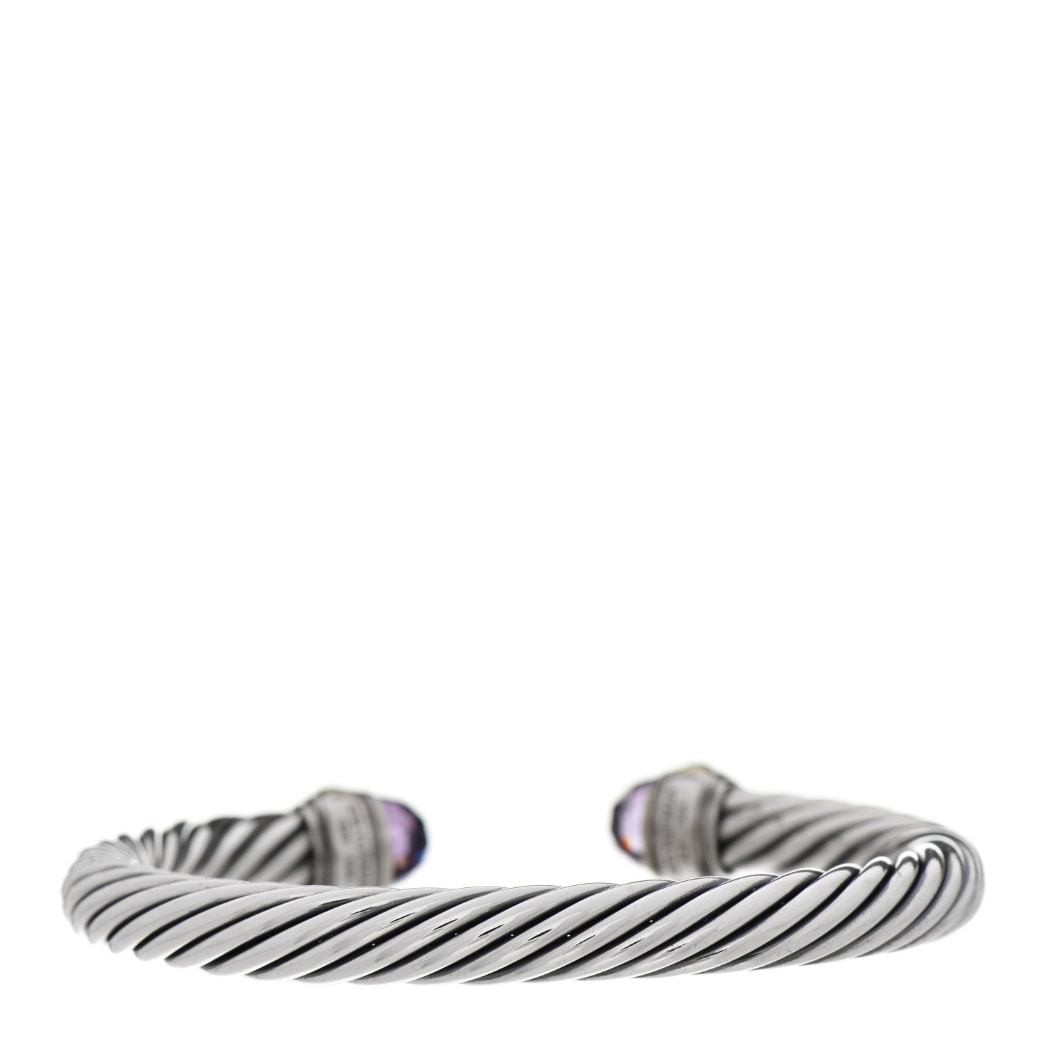 David Yurman Sterling Silver 14K Yellow Gold Amethyst 7mm Cable Classics Bracelet 2 of 4