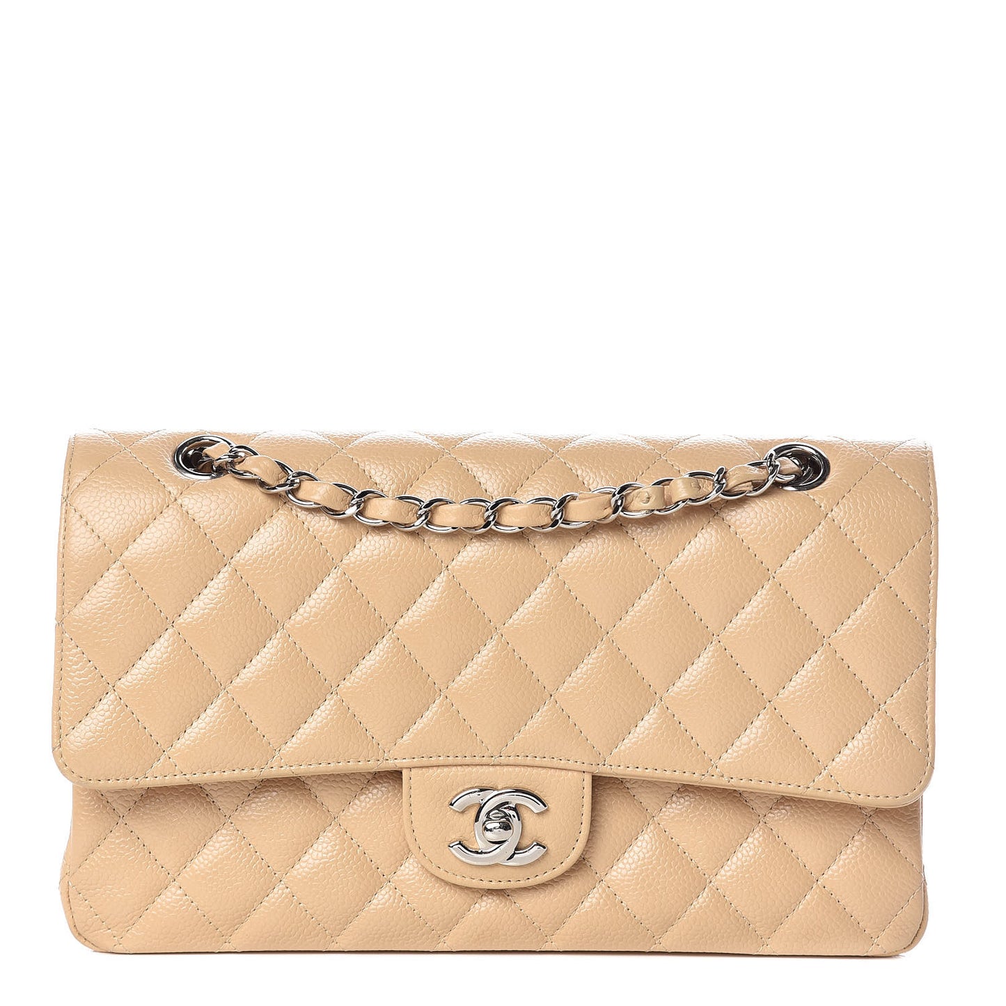 Caviar Quilted Medium Double Flap Beige Clair
