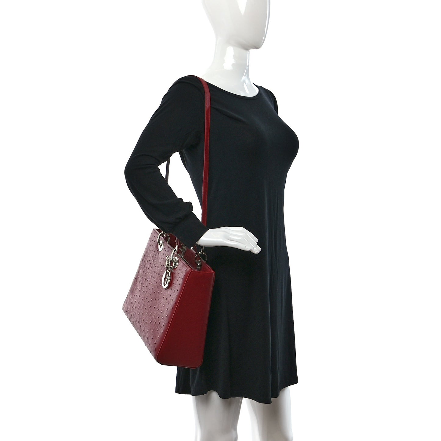 Ostrich Large Lady Dior Dark Brick
