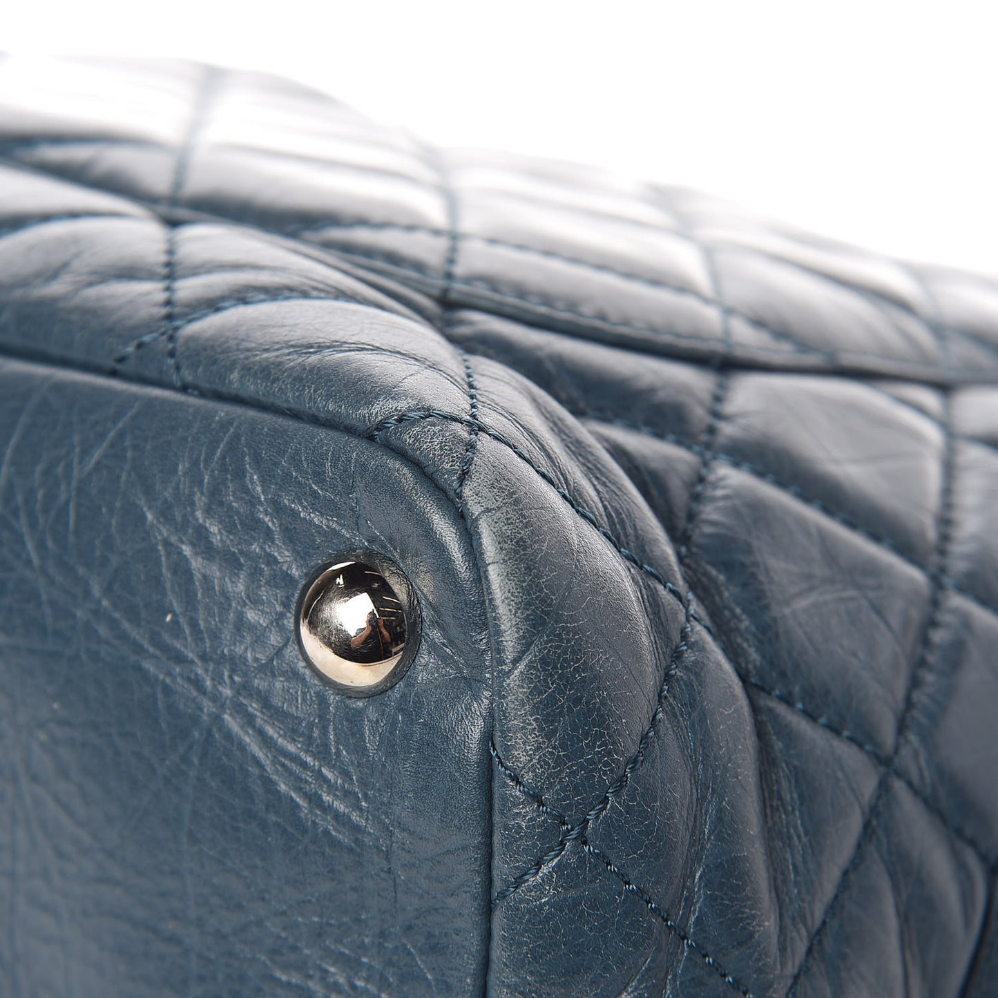 Aged Calfskin Quilted Large Cotton Club Tote Blue