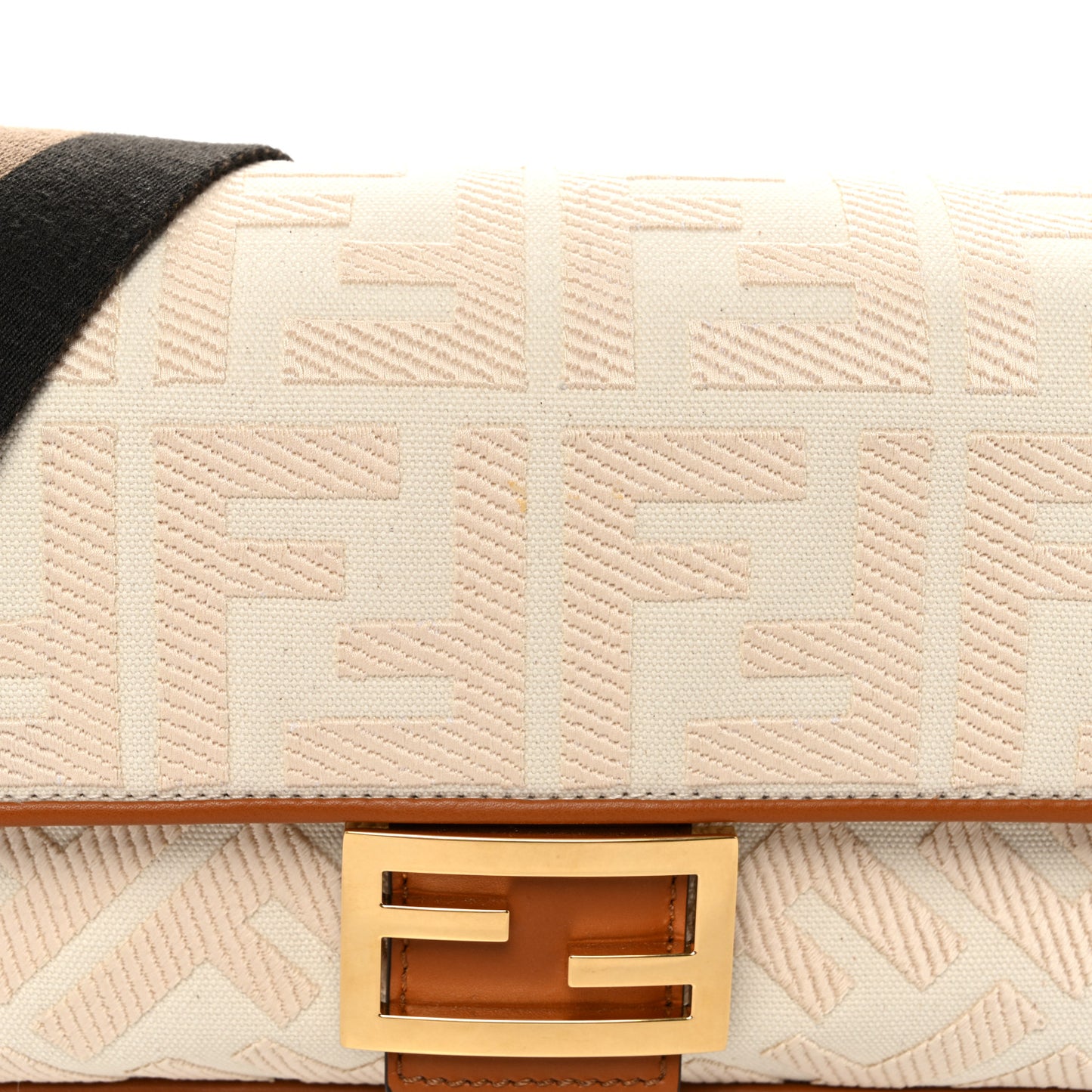 Canvas Vitello King Bi-Color Strap FF Embroidered Baguette Grezzo Brandy Cuoio
