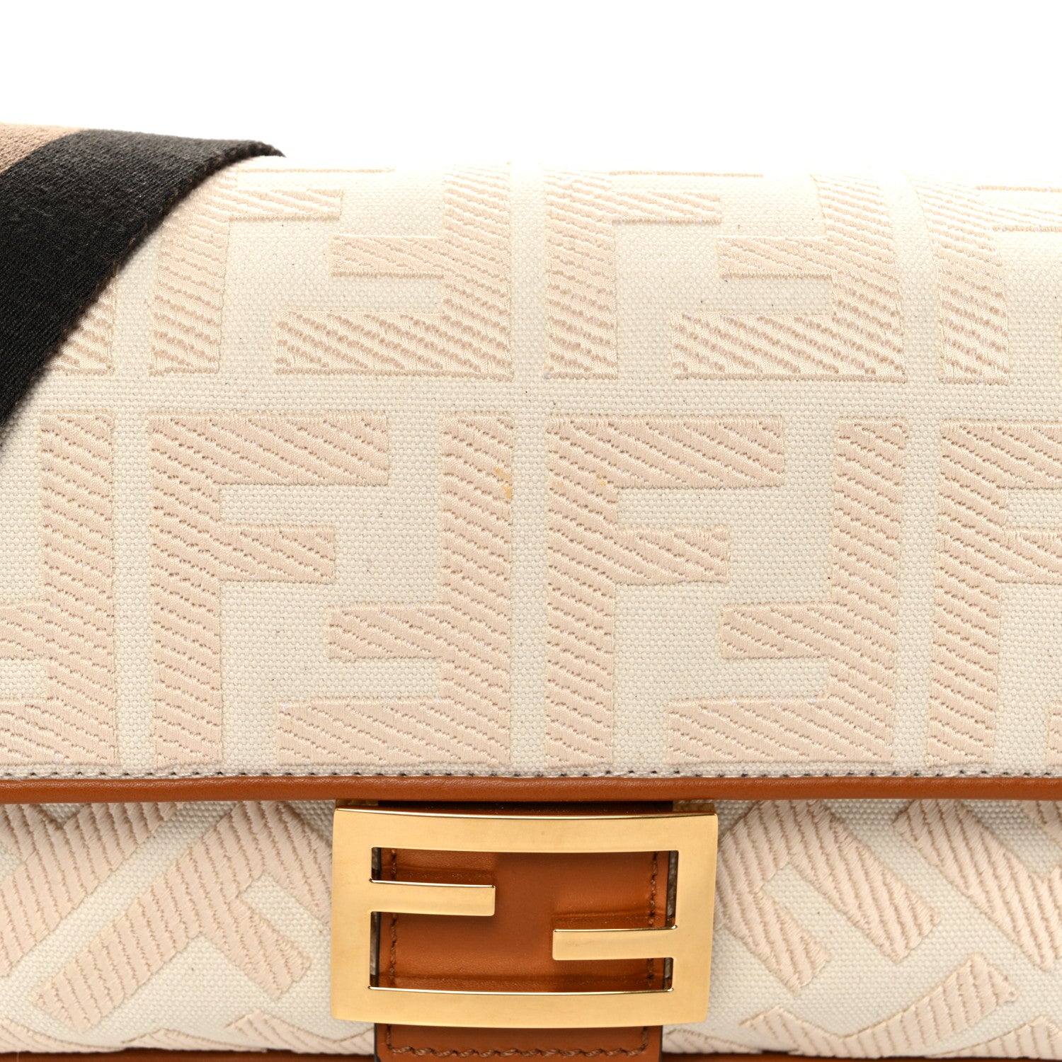 Fendi Canvas Vitello King Bi-Color Strap FF Embroidered Baguette Grezzo Brandy Cuoio 8 of 11