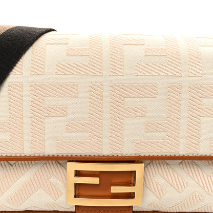 Fendi Canvas Vitello King Bi-Color Strap FF Embroidered Baguette Grezzo Brandy Cuoio 8 of 11