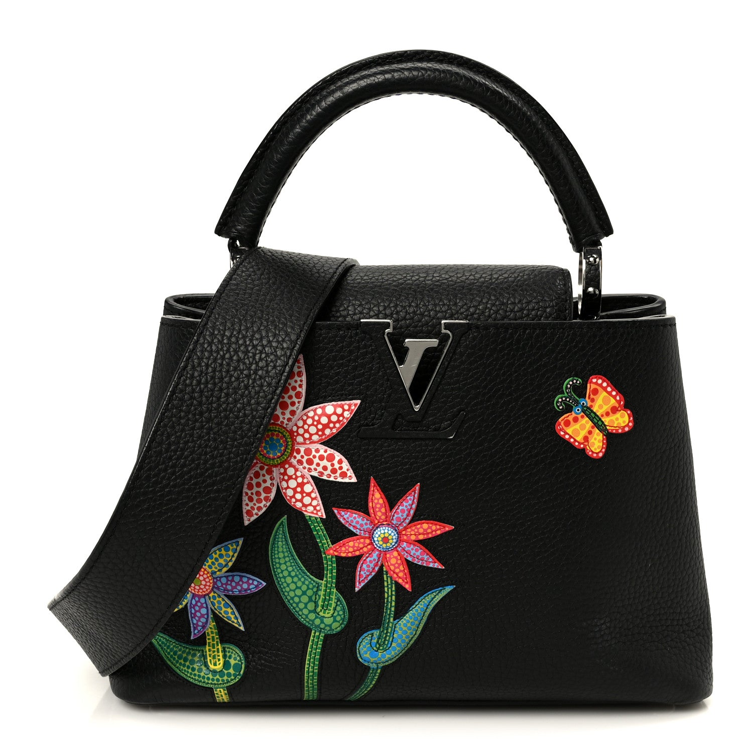 Louis Vuitton LV X YK Taurillon Inlaid Kusama Flowers Capucines BB Black 1 of 9