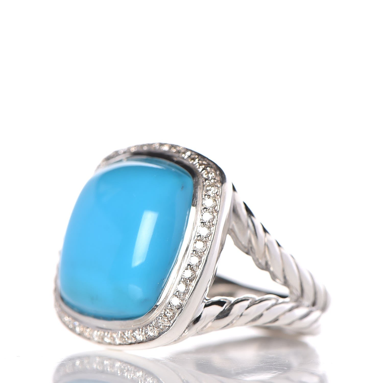 David Yurman Sterling Silver Diamond Turquoise 14mm Albion Ring 53 6.5 3 of 5