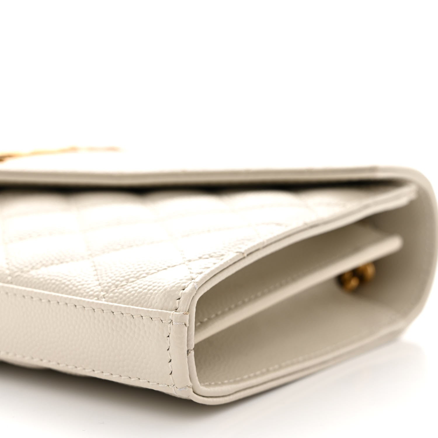 Saint Laurent Grain De Poudre Mixed Matelasse Triquilt Monogram Chain Wallet Crema Soft 9 of 9