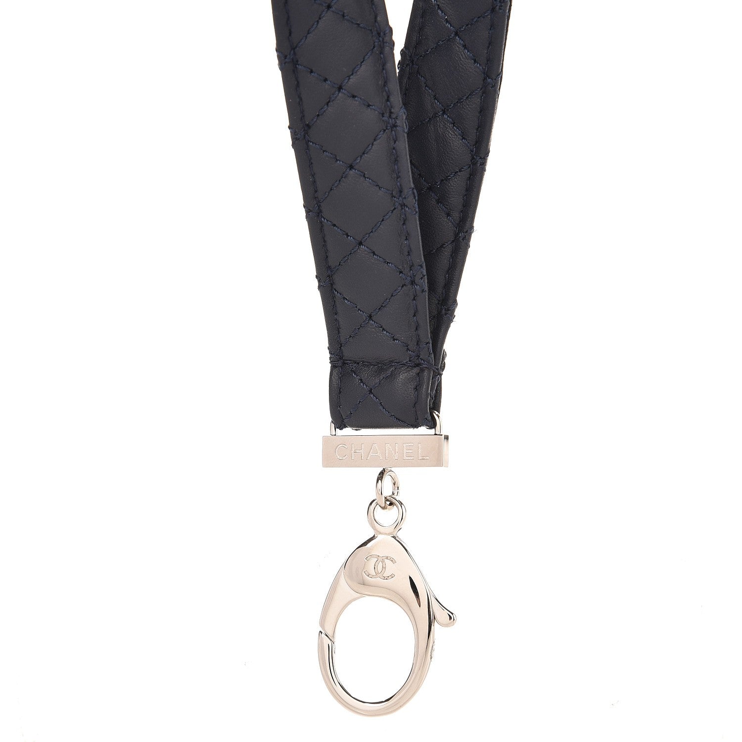Chanel Lambskin Quilted Lanyard Key Holder Necklace Navy 3 of 4