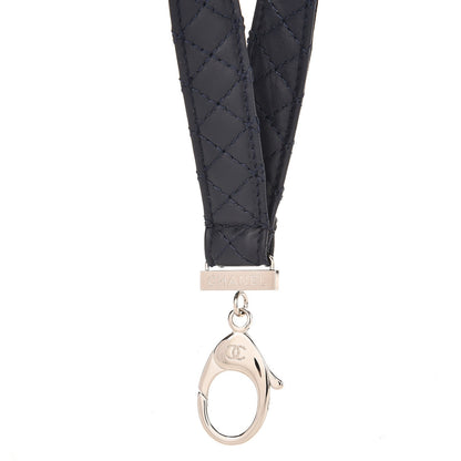 Chanel Lambskin Quilted Lanyard Key Holder Necklace Navy 3 of 4