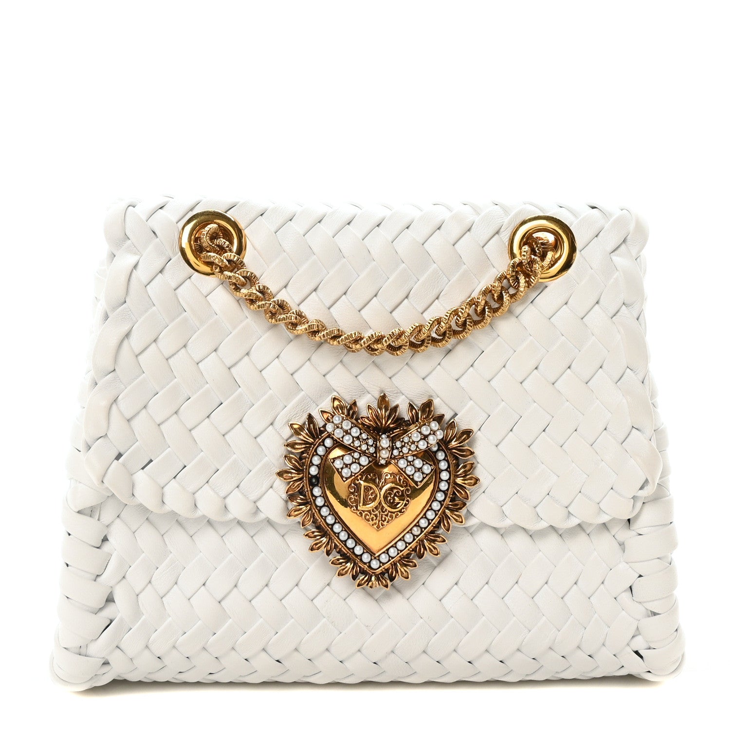 Dolce & Gabbana Nappa Woven Small Devotion Envelope Shoulder Bag White 1 of 11