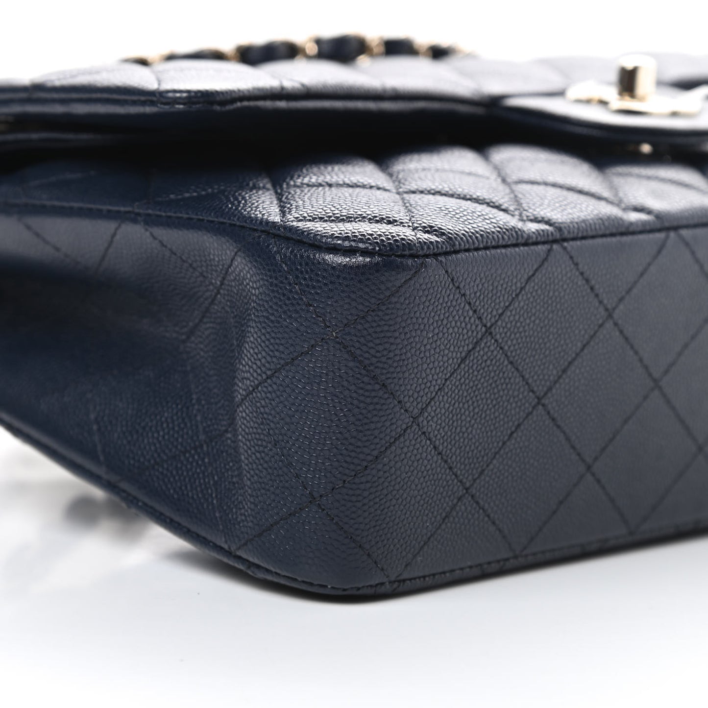 Caviar Quilted Medium Double Flap Navy