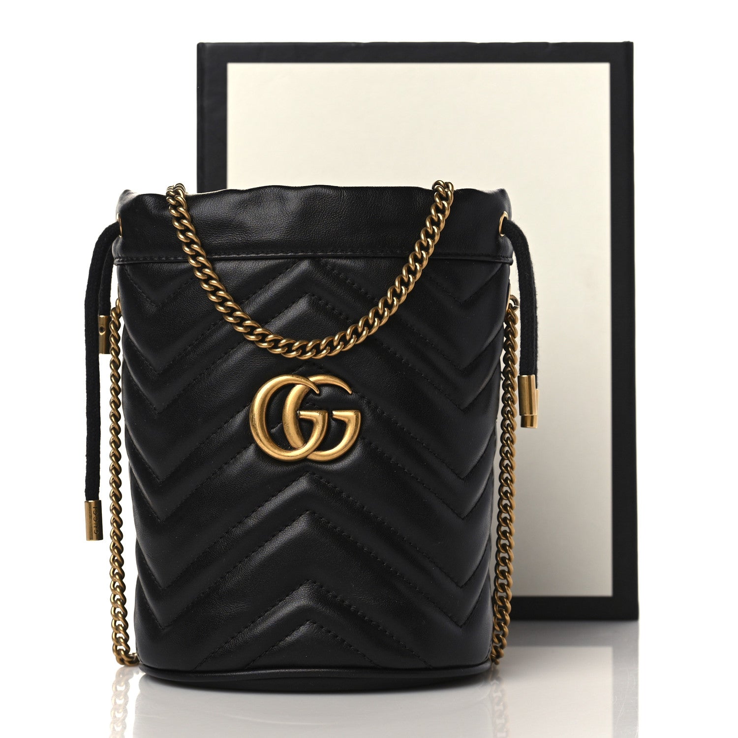 Gucci Calfskin Matelasse Mini GG Marmont 2.0 Bucket Bag Black 10 of 10