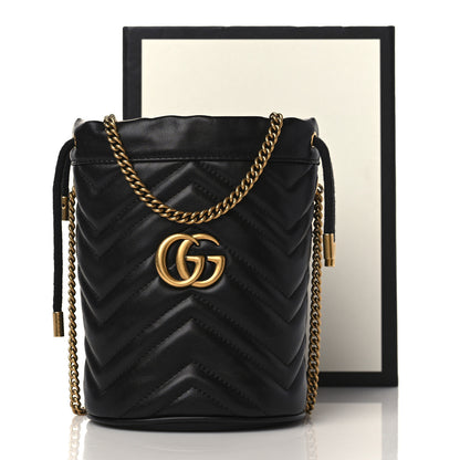 Gucci Calfskin Matelasse Mini GG Marmont 2.0 Bucket Bag Black 10 of 10