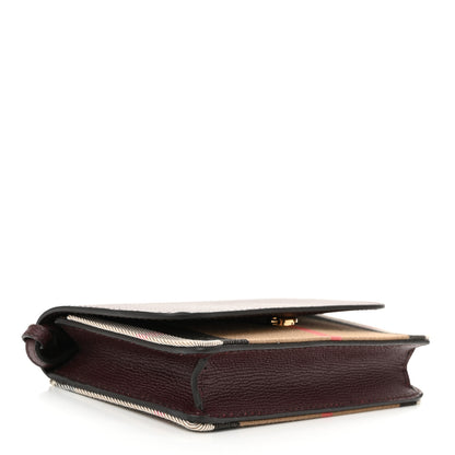 Burberry Grained Calfskin House Check Tartan Mix Hampshire Wallet On Chain Burgundy 4 of 9
