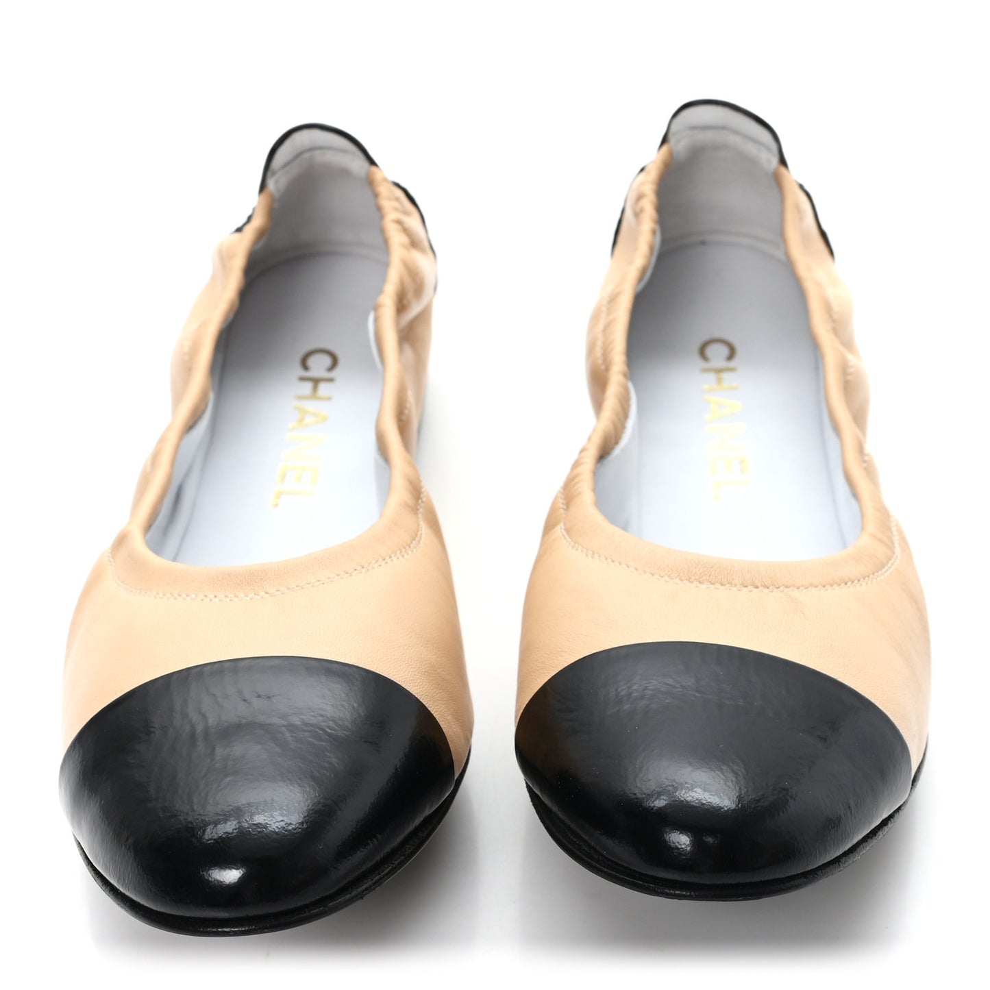 Lambskin Shiny Goatskin Calfskin Ballerina Flats 39.5 Beige Black