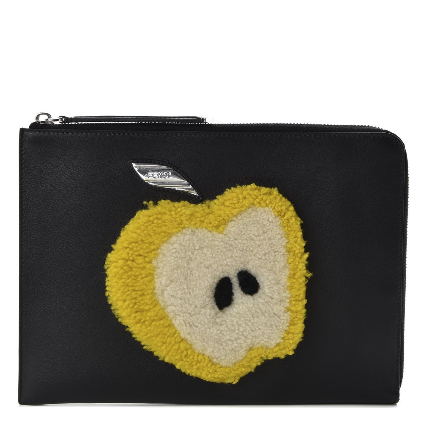 Vitello Dolce Shearling Apple Zip Around Pouch Black
