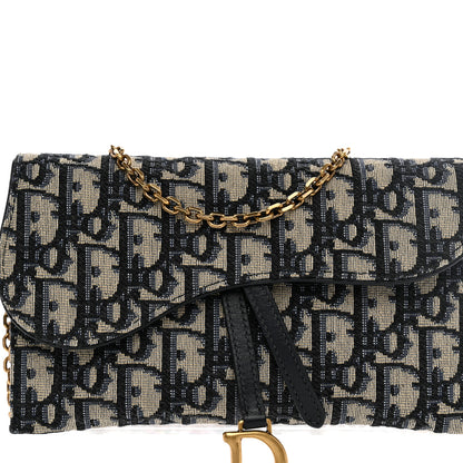 Christian Dior Oblique Saddle Chain Long Wallet Blue 9 of 13