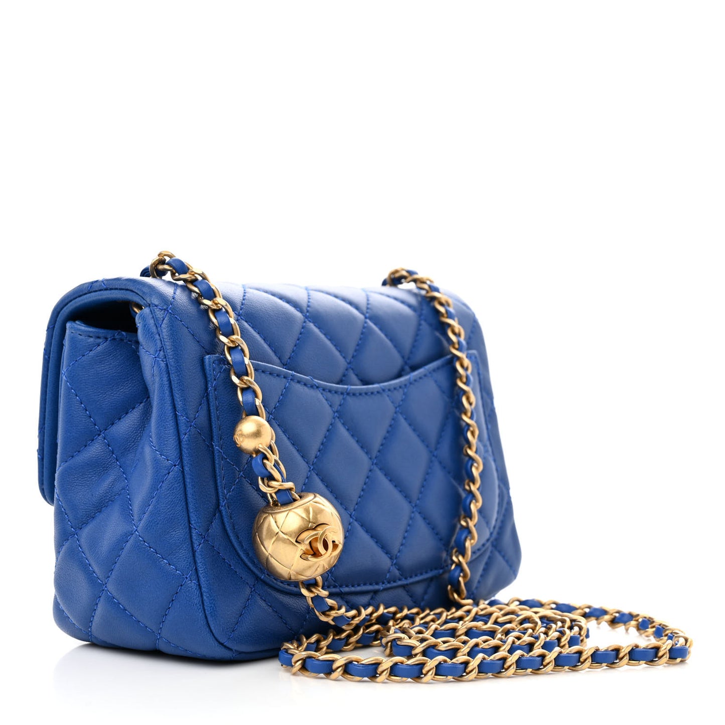 Lambskin Quilted Mini Pearl Crush Flap Blue