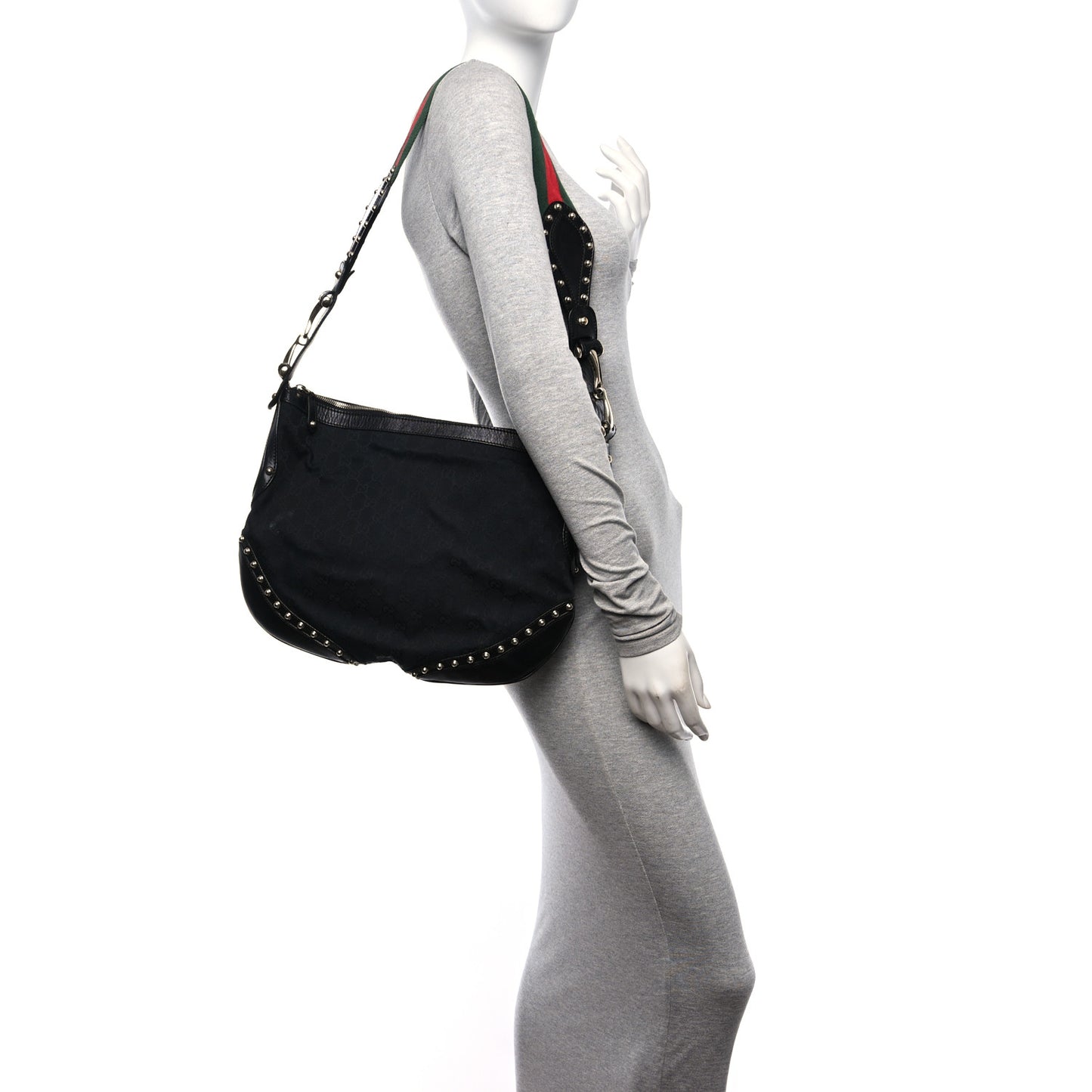 Calfskin Embossed Monogram Studded Pelham Messenger Bag Black