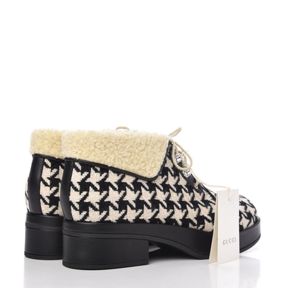 Gucci Optical Tweed Faux Shearling Houndstooth Victor Lace Up Ankle Boots 41 White Black 4 of 8