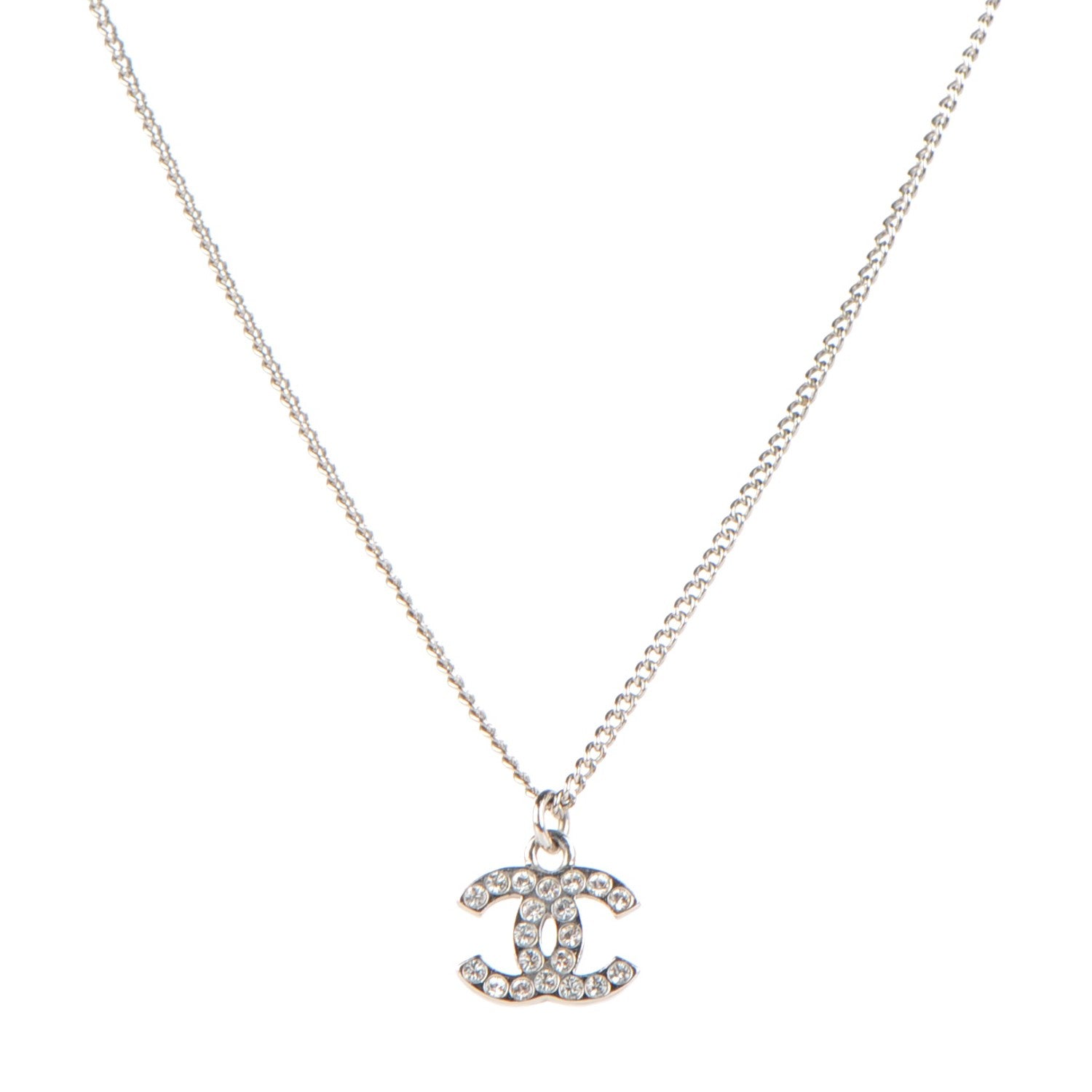 Chanel Crystal Timeless CC Necklace Silver 1 of 5