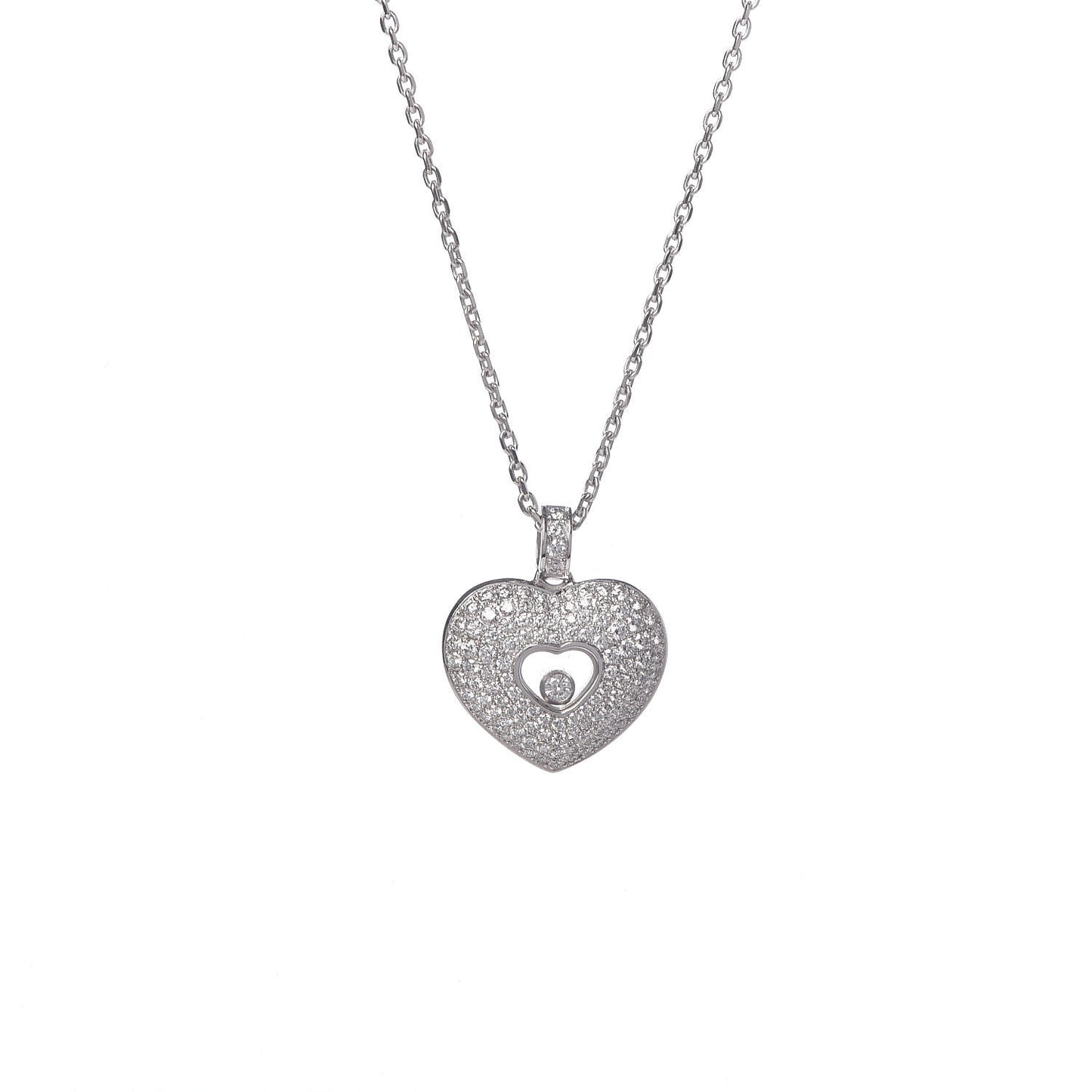 18K White Gold Diamond Happy Diamonds Pave Heart Pendant Necklace