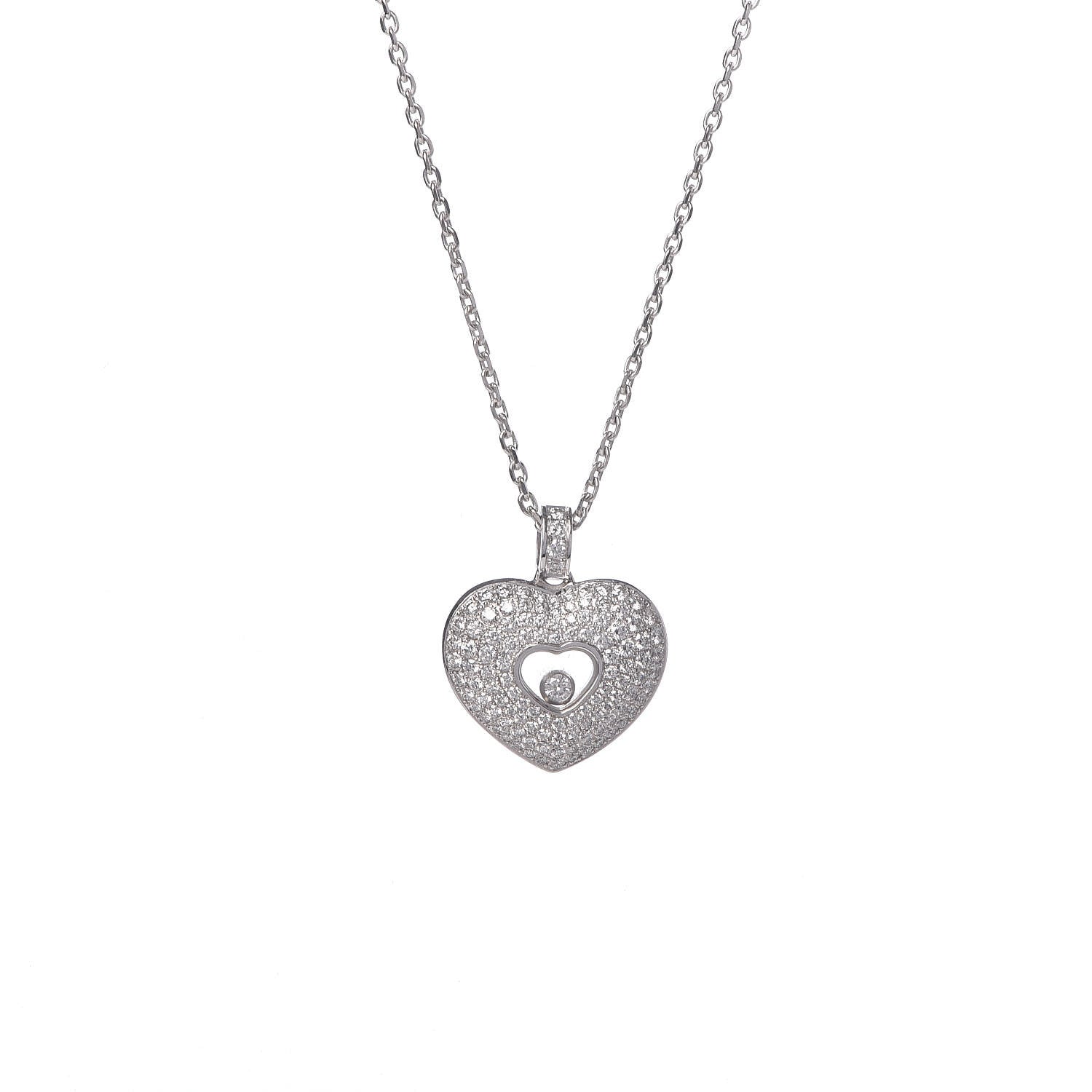 Chopard 18K White Gold Diamond Happy Diamonds Pave Heart Pendant Necklace 4 of 9