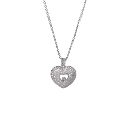 Chopard 18K White Gold Diamond Happy Diamonds Pave Heart Pendant Necklace 4 of 9
