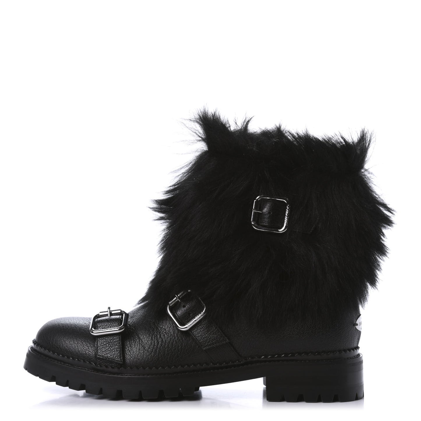 Calfskin Shearling Hank Triple Strap Boots 37 Black