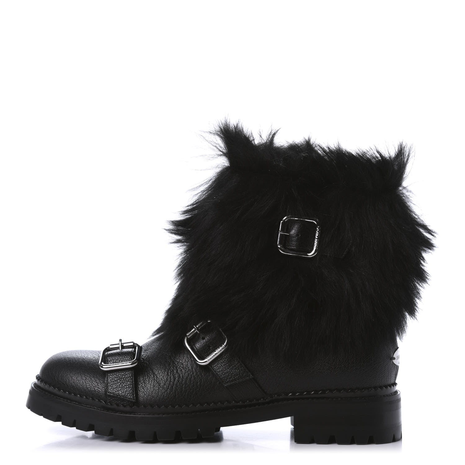 Jimmy Choo Calfskin Shearling Hank Triple Strap Boots 37 Black 1 of 9