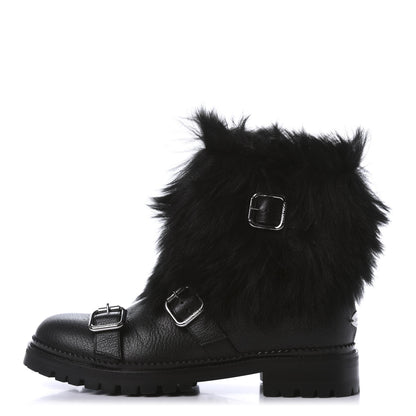 Jimmy Choo Calfskin Shearling Hank Triple Strap Boots 37 Black 1 of 9