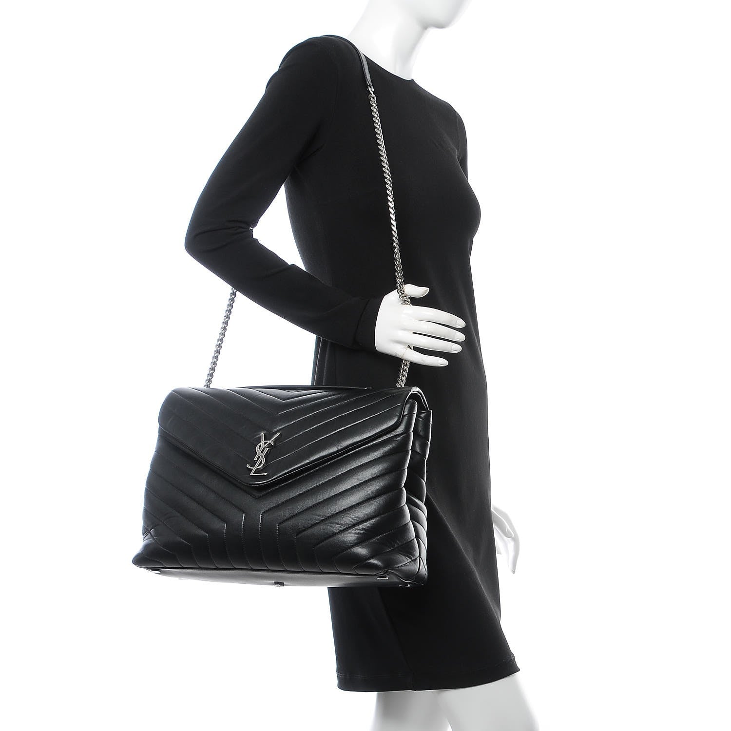 Saint Laurent Calfskin Y Quilted Monogram Large Loulou Chain Satchel Black 2 of 13