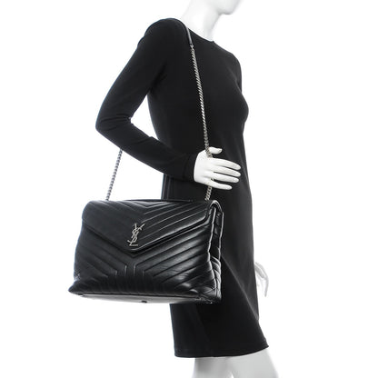Saint Laurent Calfskin Y Quilted Monogram Large Loulou Chain Satchel Black 2 of 13