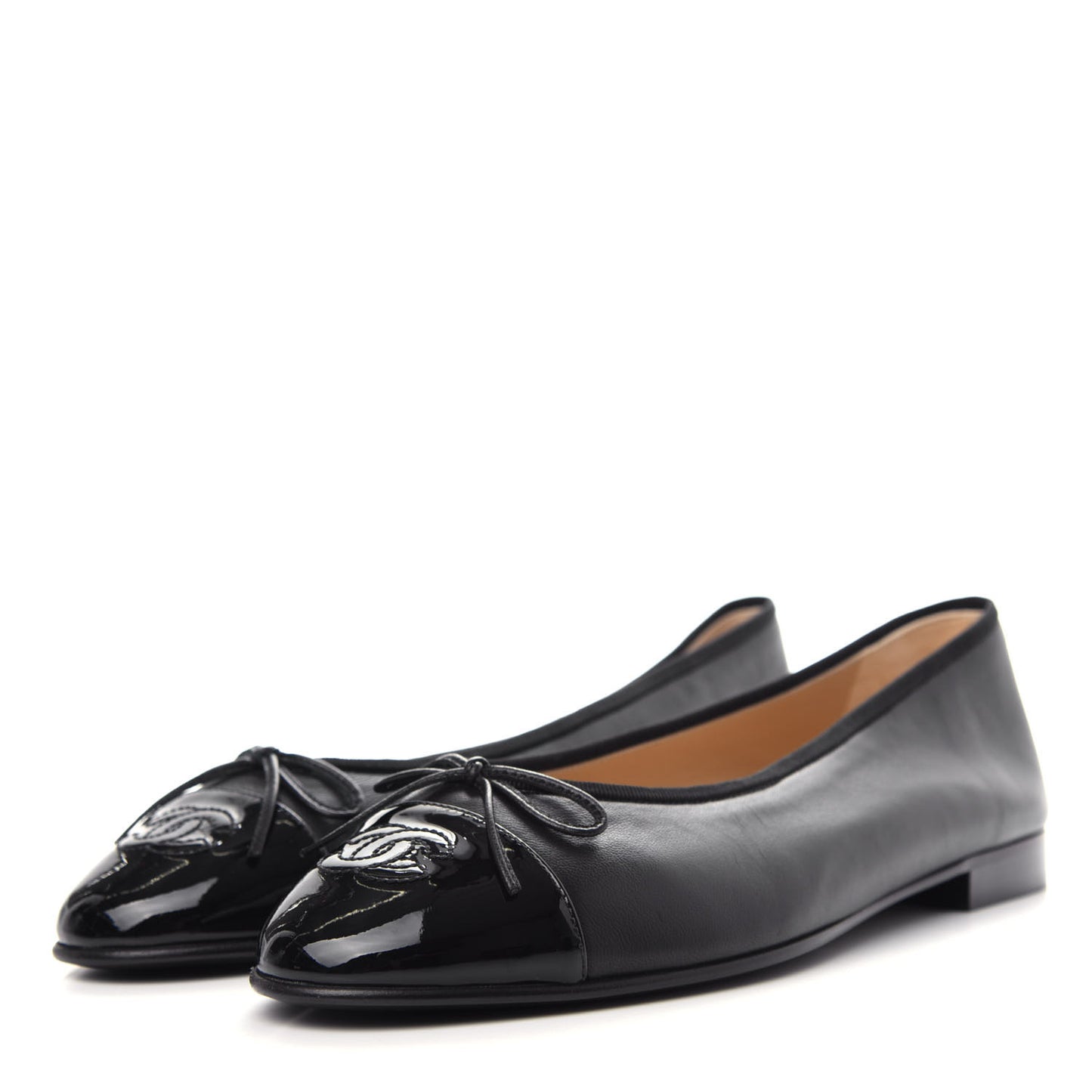 Lambskin Patent Cap Toe Ballerina Flats 39.5 Black