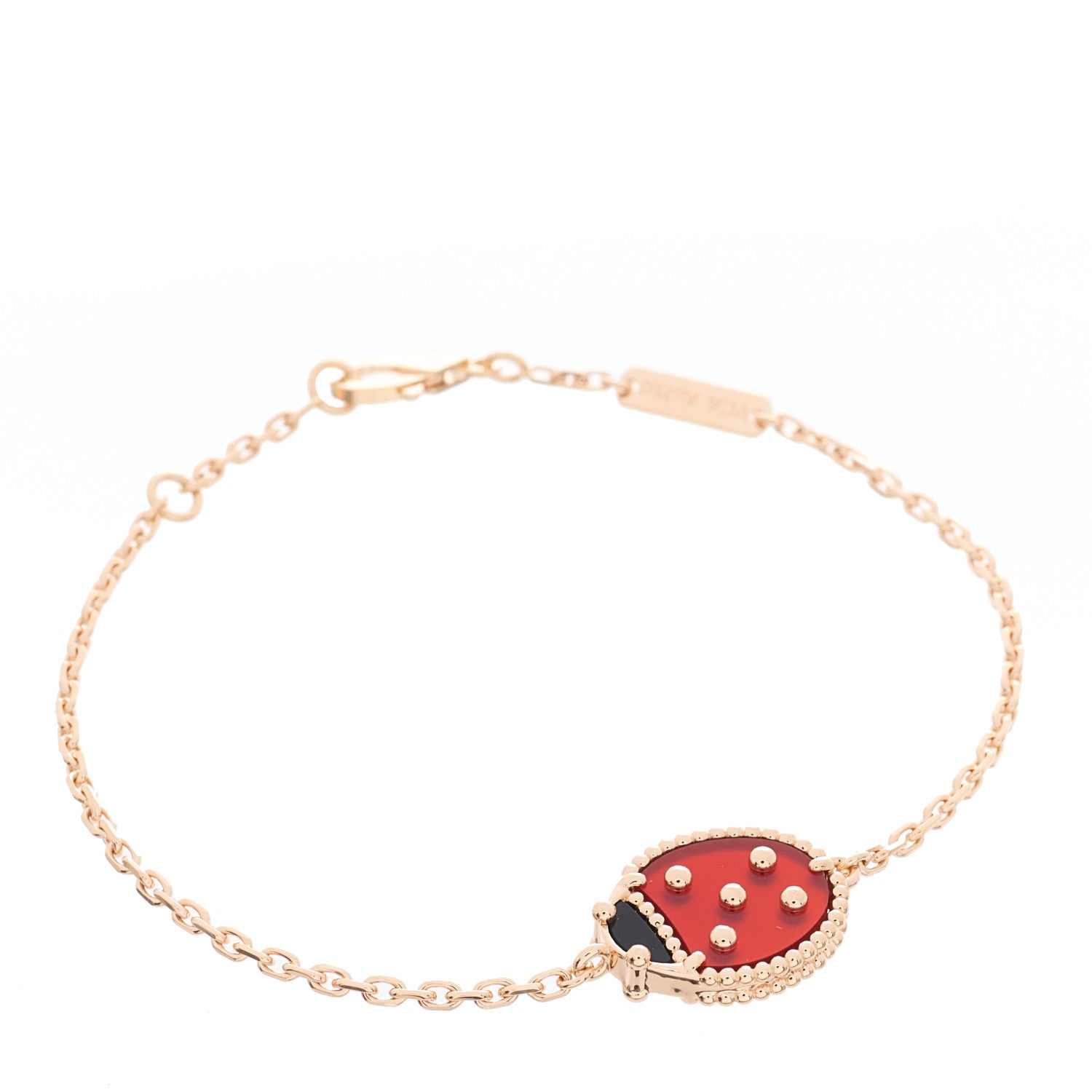 Van Cleef & Arpels 18K Rose Gold Carnelian Onyx Lucky Spring Closed Wing Ladybug Bracelet 1 of 5