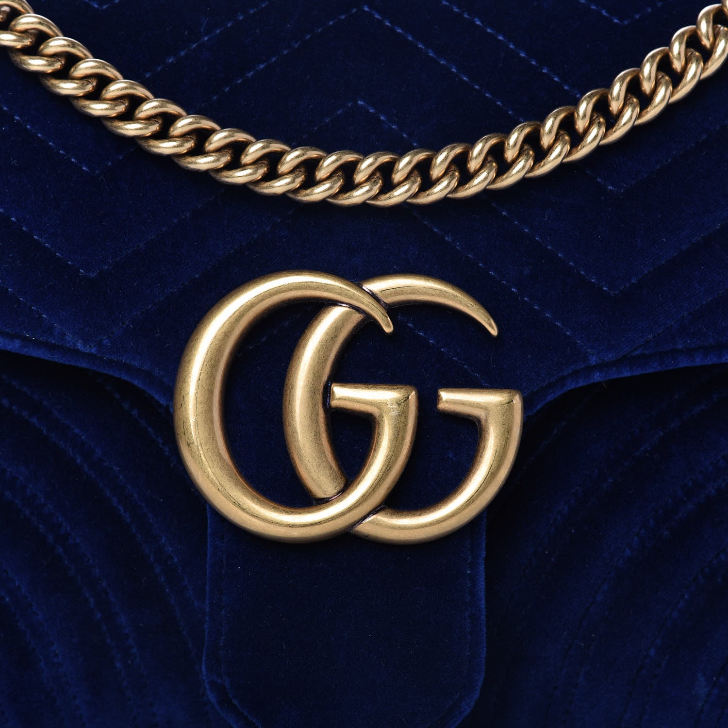 Gucci Velvet Matelasse Medium GG Marmont Shoulder Bag Cobalt Blue 10 of 11
