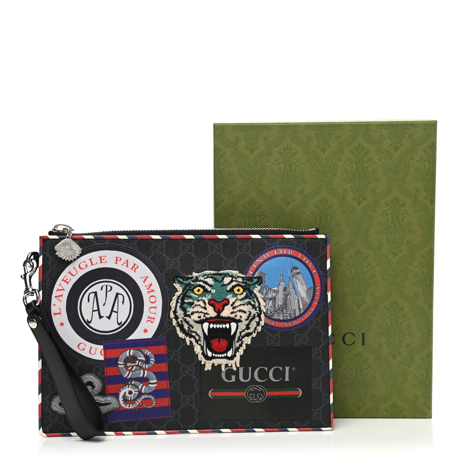 Gucci GG Supreme Monogram Night Courrier Zip Wristlet Pouch Black Multicolor 8 of 8