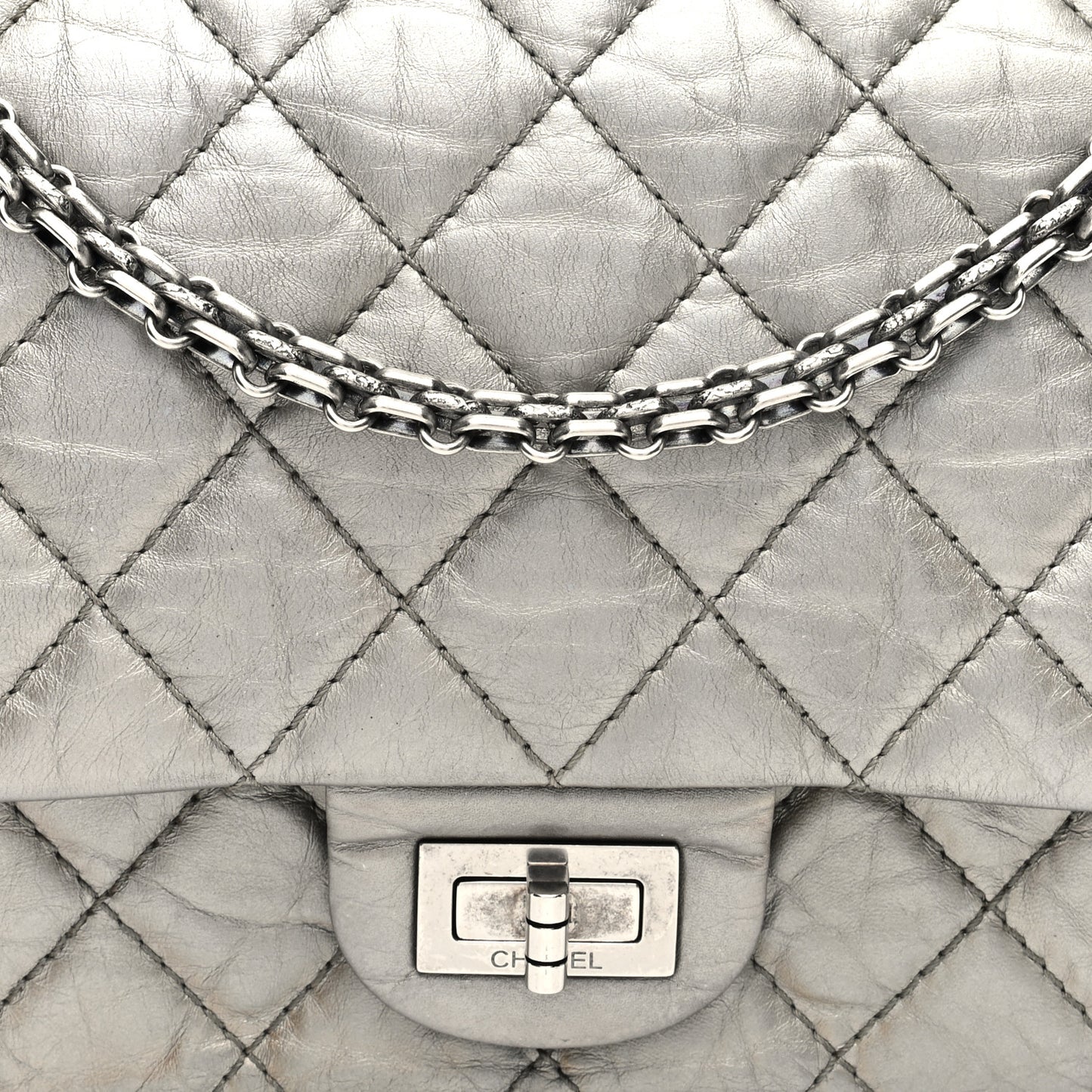 Metallic Aged Calfskin Quilted 2.55 Reissue 226 Flap Silver