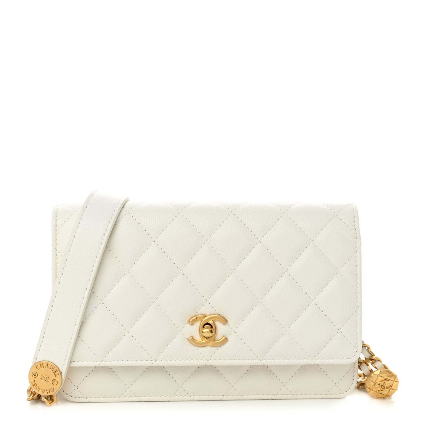 Caviar Quilted Twist Your Buttons Wallet On Chain WOC White