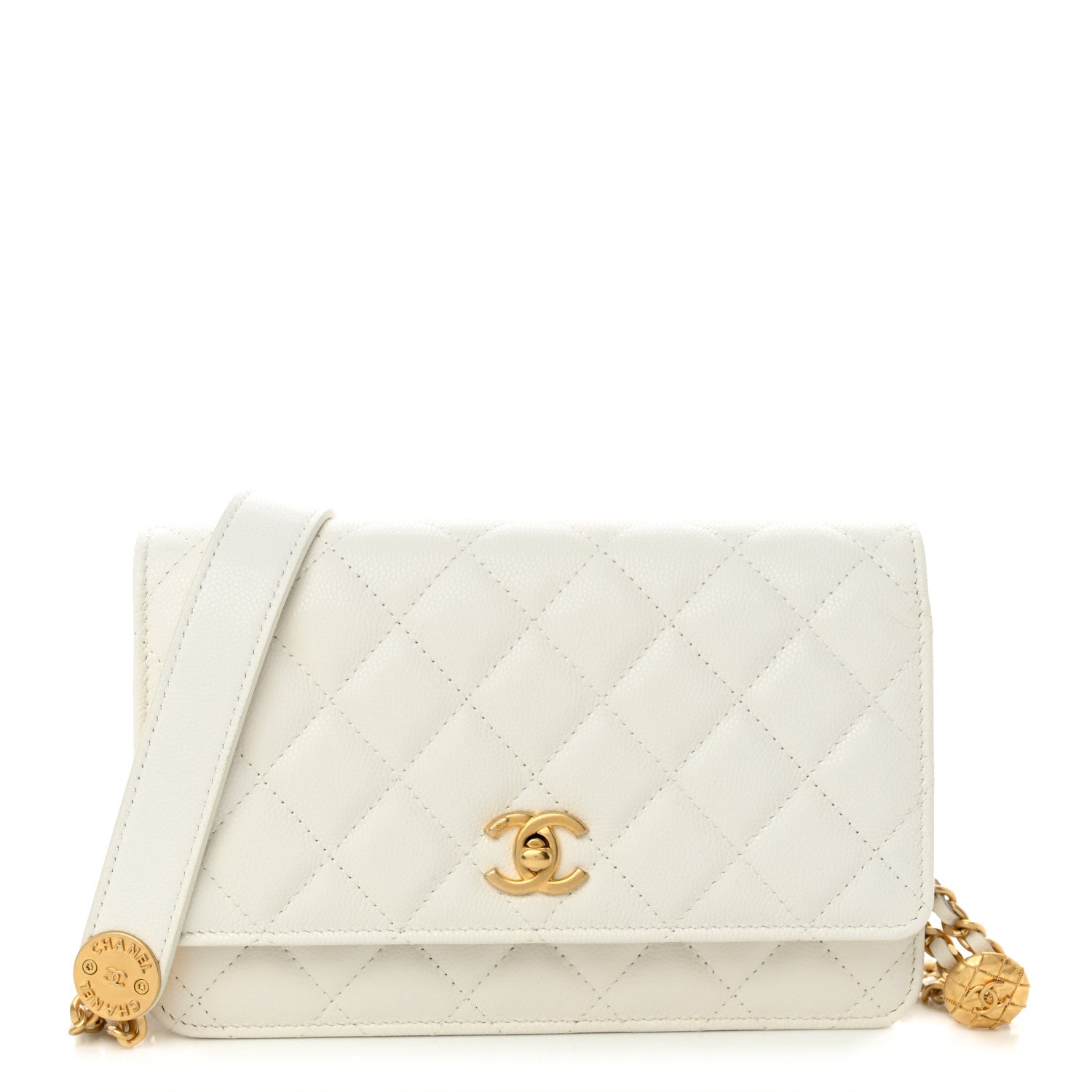 Chanel Caviar Quilted Twist Your Buttons Wallet On Chain WOC White 1 of 14