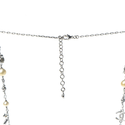 Chanel Pearl Baguette Crystal CC Long Necklace Silver 5 of 6